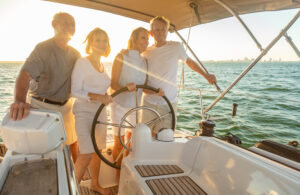 a group of retired friends on a boat